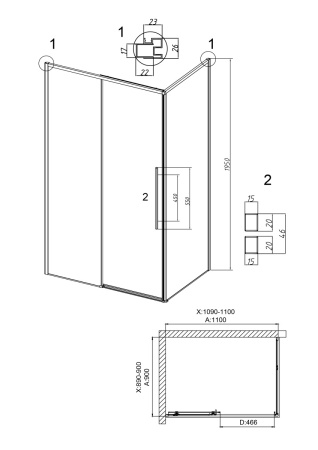 Душевой уголок Grossman Galaxy 120.K33.01.1190.42.10 110х90 стекло тонированное профиль графит без поддона